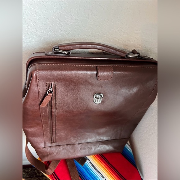 Genicci Leather Backpack Brown Laptop Work School Bag - Picture 14 of 16